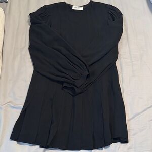 SAINT LAURENT Black Pleaded Long Sleeve Dress